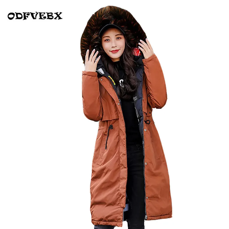 #*Cheap 2019 new thicken down jacket coat winter long hooded fur collar down cotton jacket female two sides wearing cotton clothing