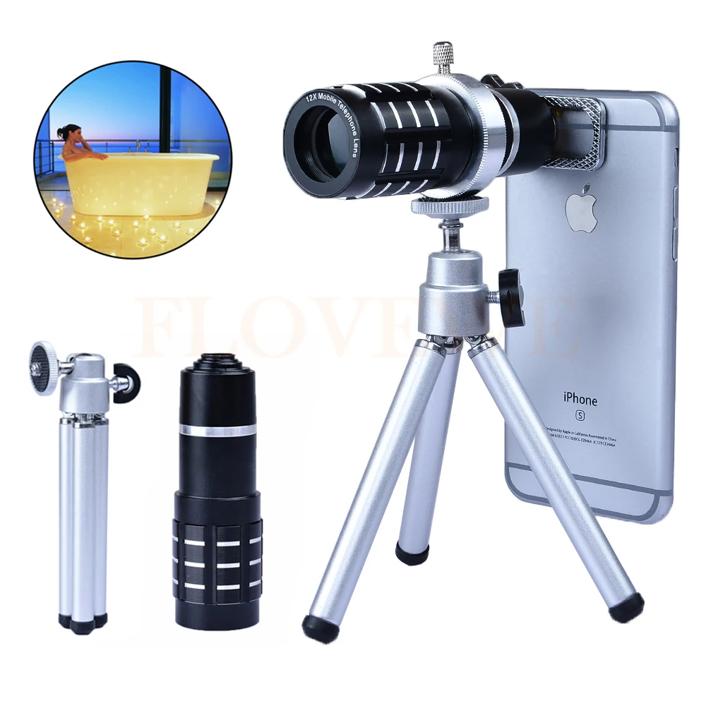 

High Quality 6in1 Phone Camera Lentes kit 12x Optical Zoom TelephotoTelescope Lens Clips For iPhone 6 6s 7 Plus 4 4s 5 5s 5c SE