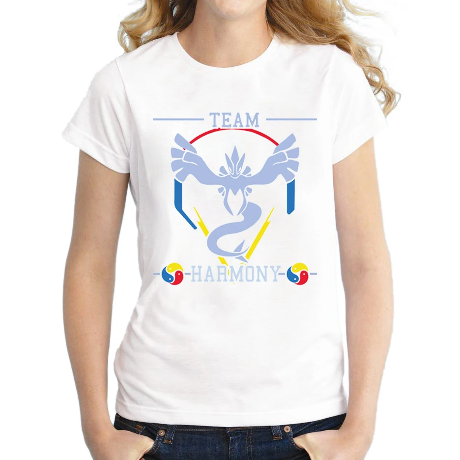 2018 горячая Распродажа женская футболка с покемонами Go Team Harmony/Mystic/Instinct/Valor