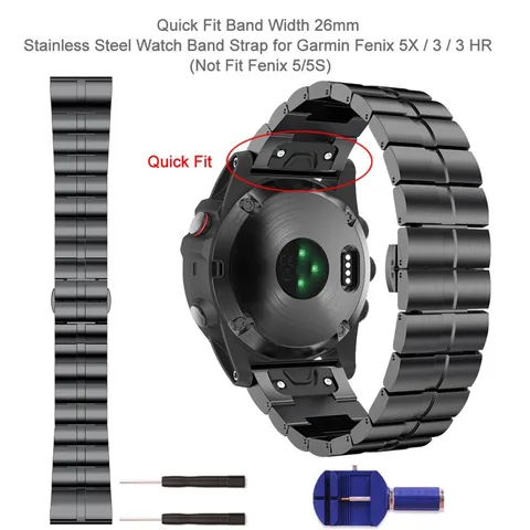 Pulseira de Relógio para Garmin Ajuste Rápido Metal Inoxidável Fenix 5x – Plus 3 hr Quatix Tactix Bravo Relógio Inteligente 26mm Aço