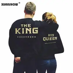 2018 Мода Королева Король любителей буквы пары рубашка с длинными рукавами толстовки пуловеры Moletom