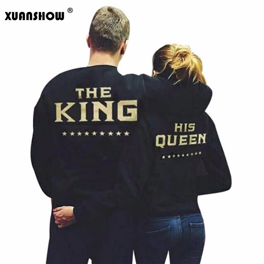 XUANSHOW 2020 Мода Королева Король буквы влюбленные пары рубашки с длинным рукавом