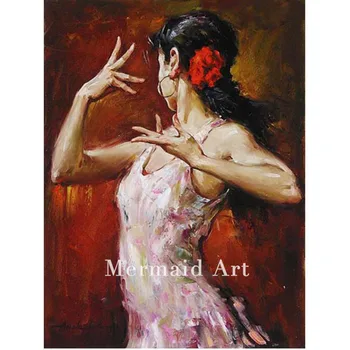 

Beautiful Modern Hand Painted Woman Fan dancer Knife Oil Paintings on Wall Home Decor Painting