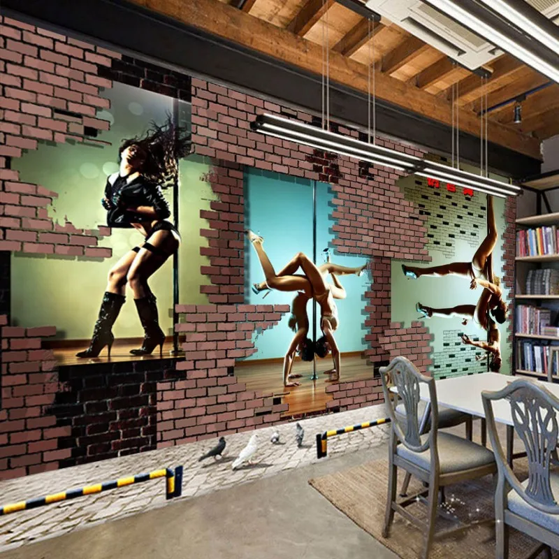 

Custom 3d mural 3D Stereo Pole dancing fitness farther tiles gym mural background wall wallpaper custom mural