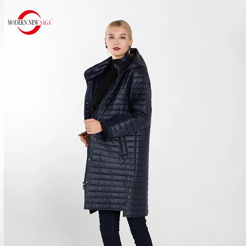 MODERN NEW SAGA Oversized Women Warm Parkas Winter Casual Long Coat Female Solid Overcoat Full Pockets Zippers Jacket