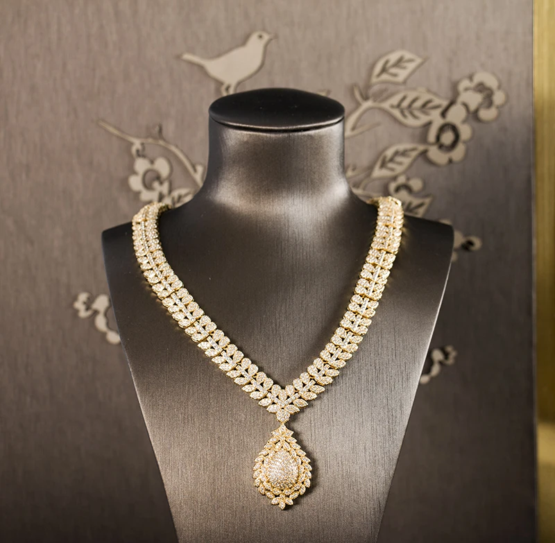 Cubo da Liga de Cobre de Zircônio Jóia do Casamento de Luxo Conjunto de Jóias Colar Brincos Pulseira 4 Conjuntos de joias