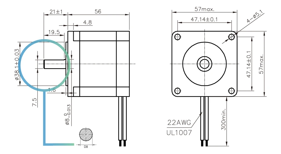 Motor deslizante 57x56 d = 8mm nema23