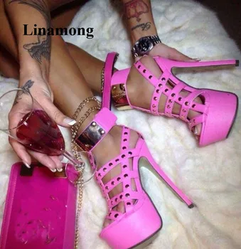 

Newest Fashion PU Rose Rend Sexy Waterproof platform Sandals Summer Thin High Heel Rivet Solid Party Cover Heel Women Sandals