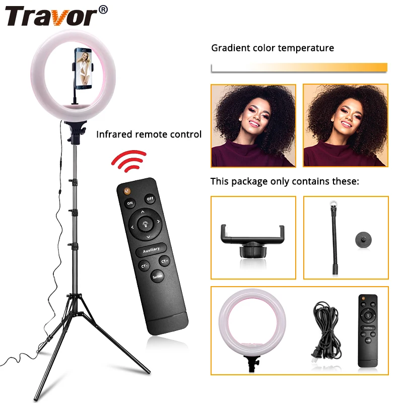 

TRAVOR Ring Light 12.6 Inches With Remote Control Dimming 3500K 5600K Studio Ring Photo Lamp for Youtube Makeup video ring light