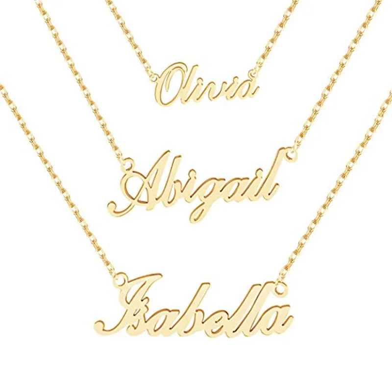 

Personalized Name Necklace Customized Nameplate Necklace with 43 50 50 cm Chain for Couples 3 Names