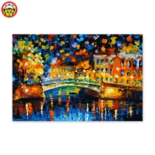 Эти города яркие огни цифровая живопись декоративная живопись окраска их окрашенный мост