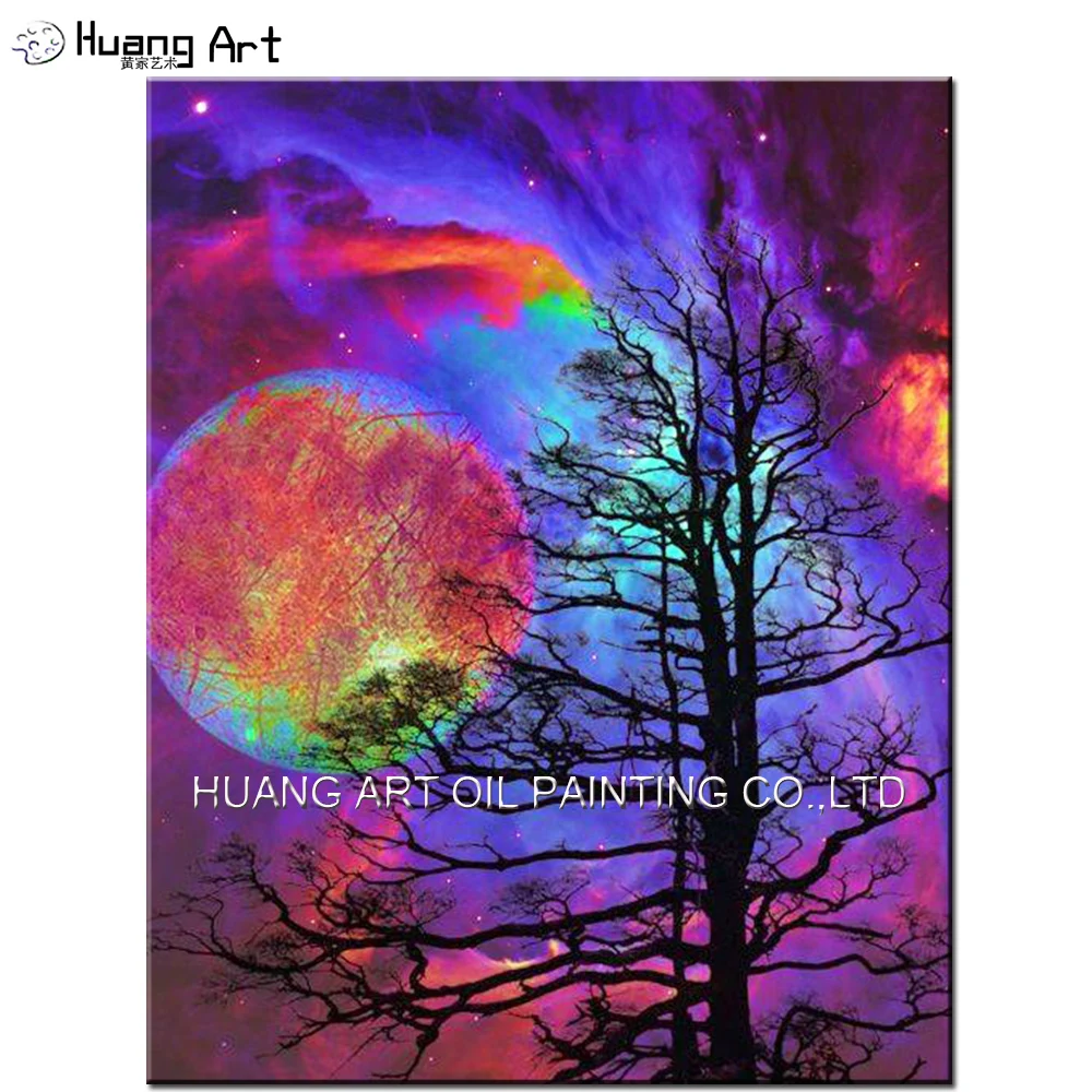 Master Artist Tangan Dicat Malam Colorful Sky Bulan Indah Lukisan