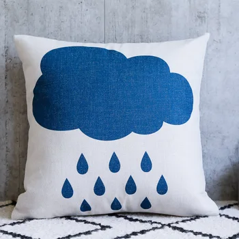 

45*45cm cotton linen blue cartoon cushion cover home decorative pillowcase sofa lumbar pillow cover household decor