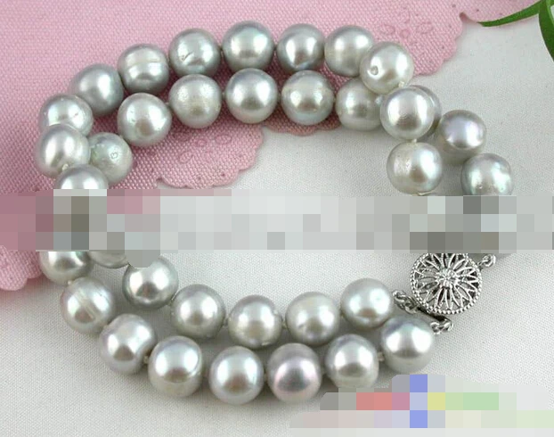 

12705 2ROW ROUND GRAY FRESHWATER PEARL BRACELET BANGLE Natural >>free shipping