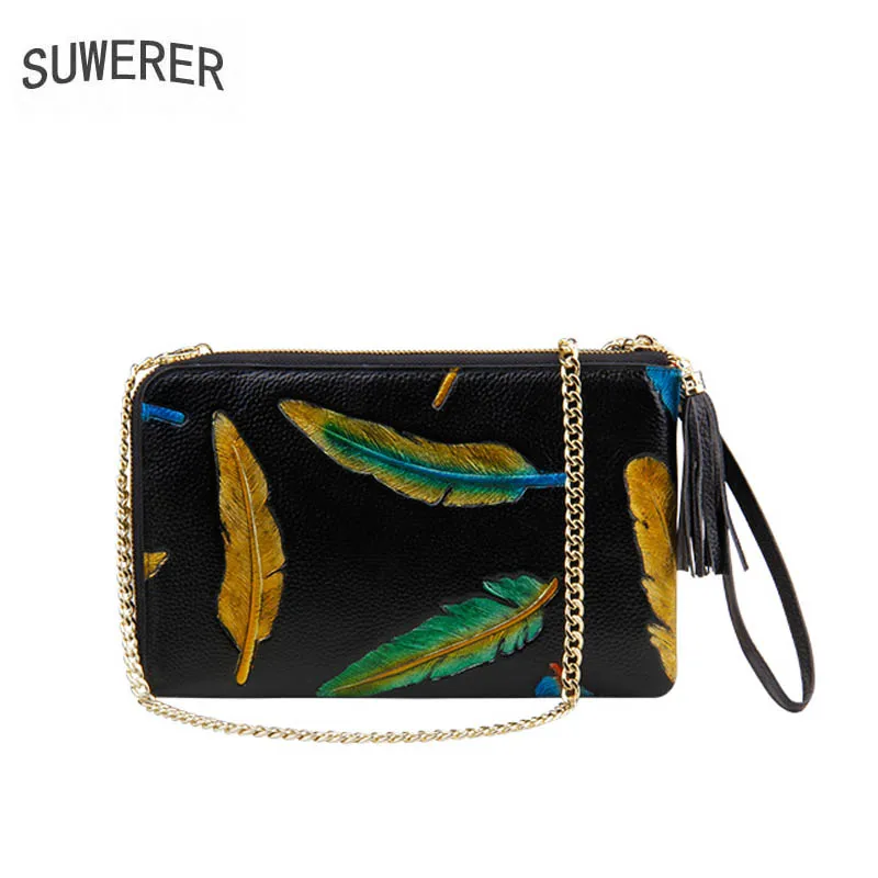 

Genuine Leather handbag New 2018 Original Design Banquet Bag Luxurious embossed envelopes Leather chain bag