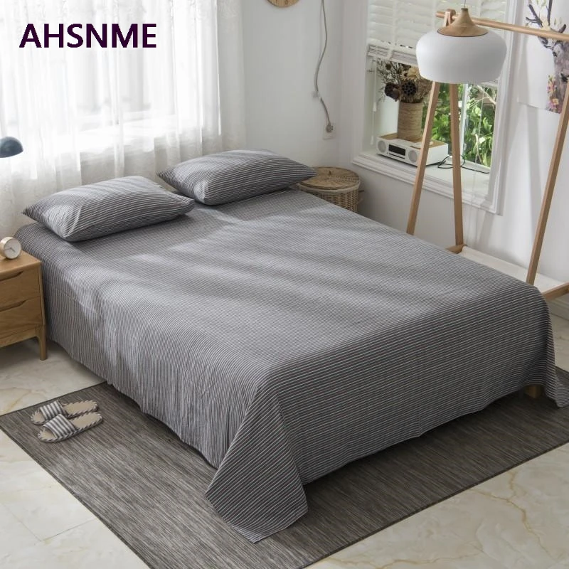 

AHSNME 100% Cotton sheets Special Wrinkle Craft Super Soft Color bar Cool Summer Simple Flat sheets 160x240/240x250/245x270cm