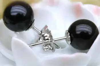 

Free shipping ROUND BLACK 9-10MM AAA SOUTH SEA PEARL EARRING 14 WHITE GOLD