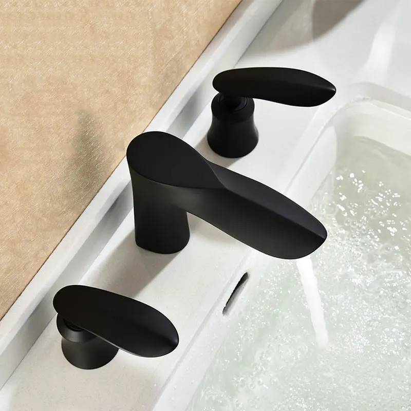 

COPPER style split basin faucet three set bath counter bottom basin FAUCETS three hole hot and cold washbasin wash table leader