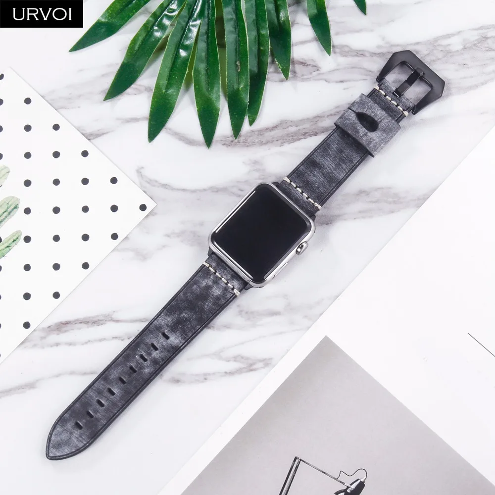 URVOI ремешок для apple watch series 6 5 4 3 2 1 SE прочный из натуральной кожи iwatch браслет белый