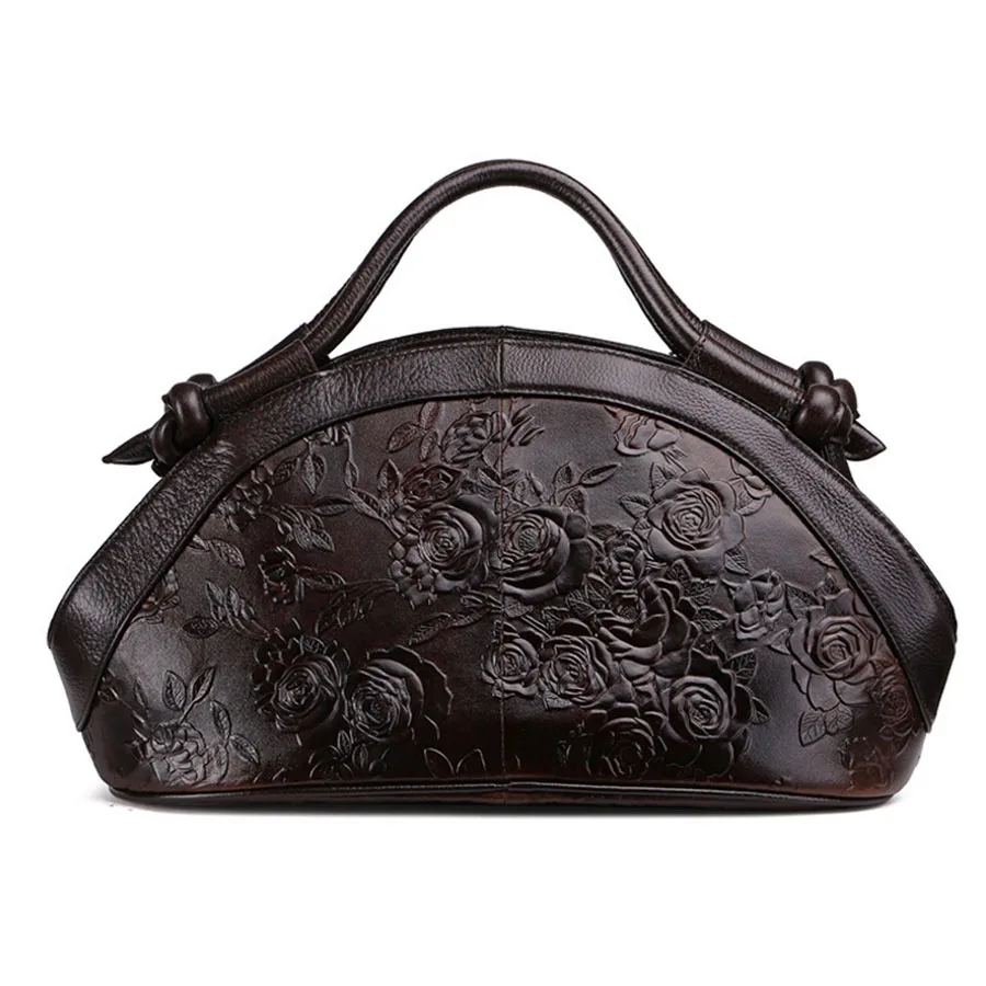 

Leather Cowhide Embossed Leather Handbag Rose Pattern Tote Bag Women Shoulder Crossbody Messenger Bags Handbags