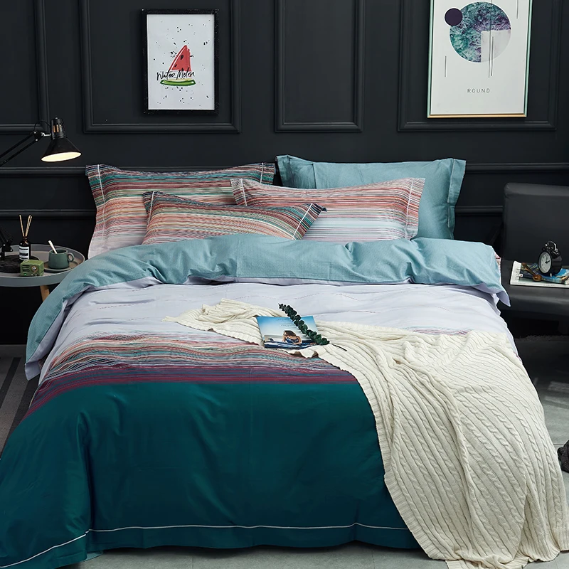 

multicolor stripe Bedding Sets 4pcs Bed Linings Duvet Cover Bed Sheet Pillowcases Cover Set