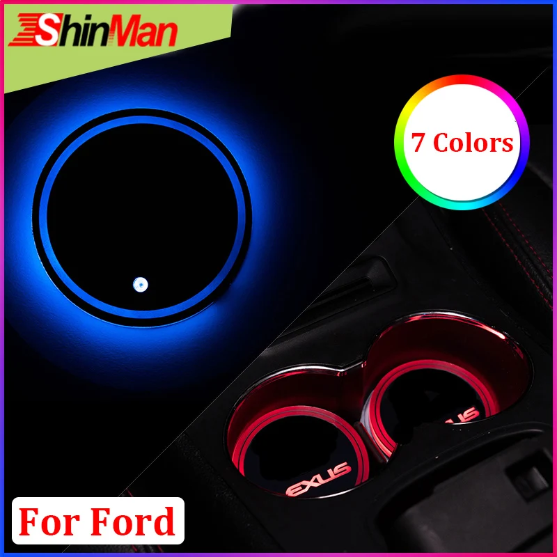 

ShinMan 7 Color all in one USB Cup lights Car LED Coaster Cup Coas For Ford Focus 2 3 Fiesta Kuga fusion Mondeo Rang Ecosport