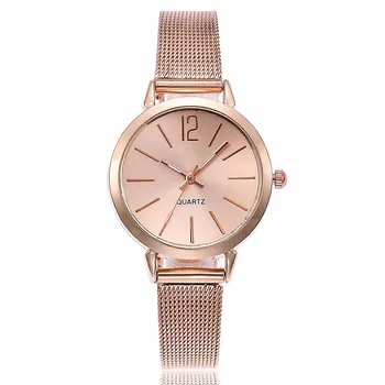 

Fashion Women Stainless Steel Silver Gold Mesh Watch Unique Simple Watches Casual Quartz Wristwatches Clock Hot Sale