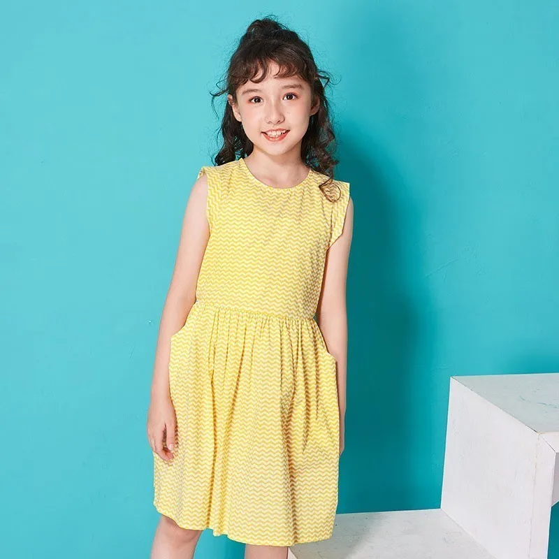 

100% cotton teen dress girl sleeveless princess girl dress girl yellow children clothes summer 2019