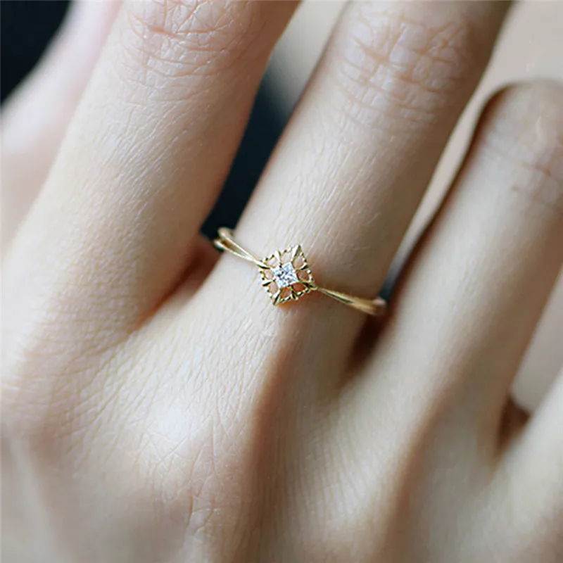 ROMAD изысканное кольцо на палец с цирконием, покрытое золотом, обручальные кольца, модные обручальные кольца для женщин, минималистичное ювелирное изделие R3
