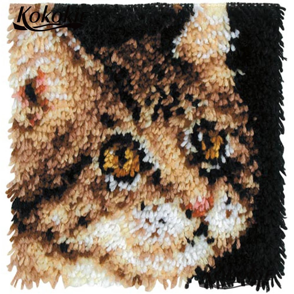 

DIY embroider needlework kits Pillowcase Unfinished embriodered mats Latch Hook cats cross-stitch cushion Crocheting Rug Kits