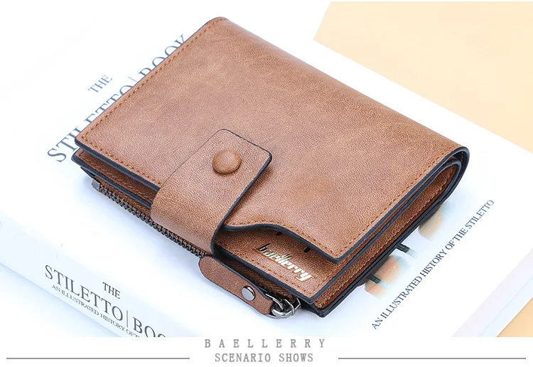 baellerry деловой мужской кошелек держатель для карт короткий дизайн на молнии мужской кожаный кошелек однотонный карман для монет высокое качество мужской кошелек