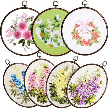 

Easy Ribbon Embroidery Sale With Retro Hoop for Beginner Needlework Cross Stitch Kit Handmade Sewing Wall Art Flowers Series