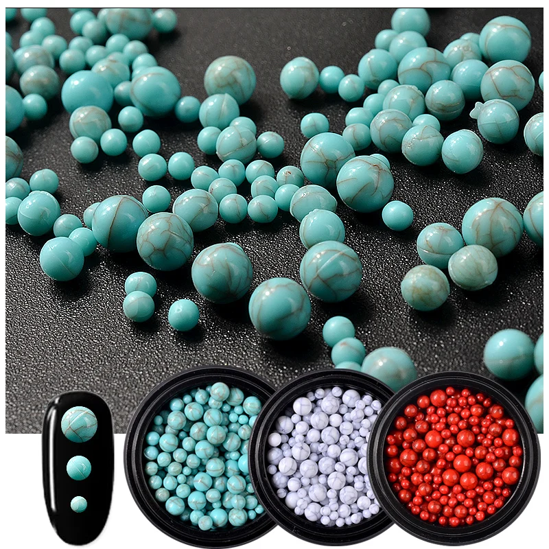 

1Box Natural Turquoises Stone Crack Round Beads Mixed Size Retro Jewelry 3D Charm Nail Art Decorations for DIY Nails Accessories