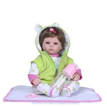 

Nicery 16-18inch 40-45cm Bebe Doll Reborn Soft Silicone Boy Girl Toy Reborn Baby Doll Gift for Green Clothes