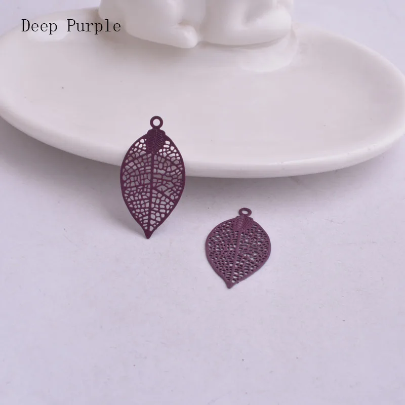 Set of 50 Painted Brass Leaf Charms - Elegant Filigree Pendants