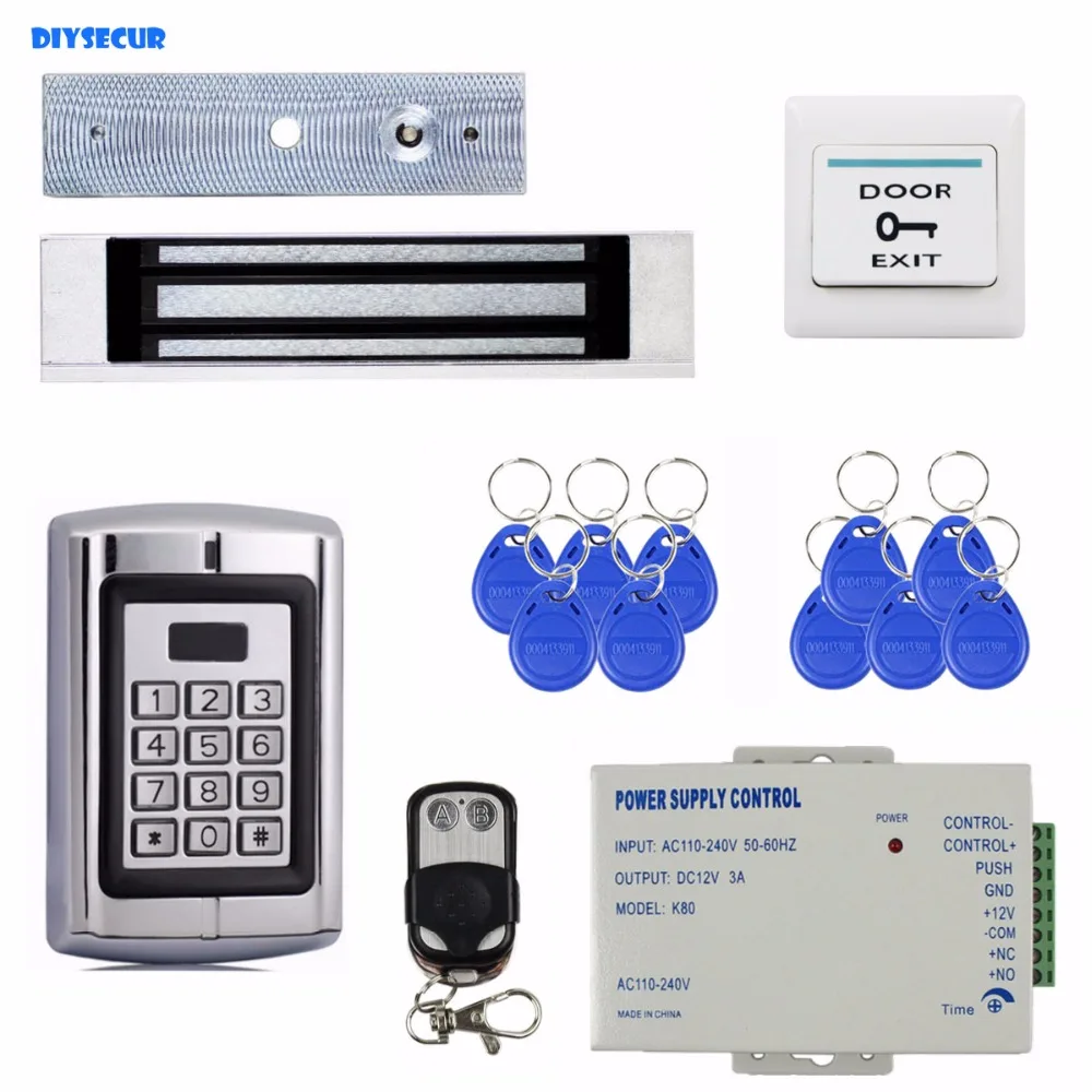 

DIYSECUR Remote Control Magnetic Lock 125KHz RFID Reader Password Metal Keypad Access Control System Security Kit BC2000