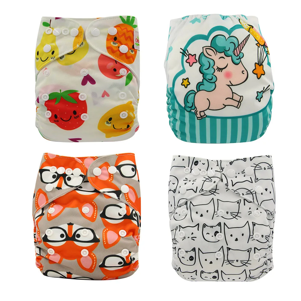 

Ohbabyka Washable Diapers Baby Nappies Character Printed New Adjustable Baby Care Pocket Cloth Diapers Reusable One Size Fit All