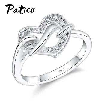 

2020 Fashion 925 Sterling Silver Heart Engagement Rings For Women Full Cubic Zirconia Rhinestone Cross Wedding Jewelry