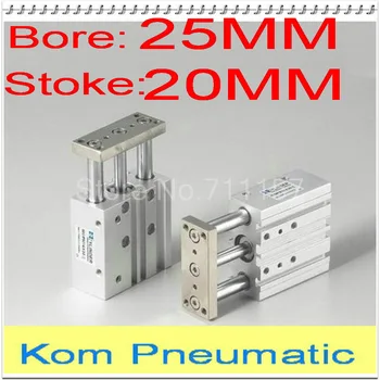 

1/8" Pneumatic Three Rod 25*20 Compact Guide Cylinder Slide Bearing Double Acting Bore 25mm Stroke 20mm MGP MGPM 25-20 25X20