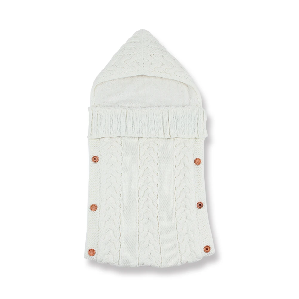 Детское теплое одеяло, спальный мешок, Хлопковый вязаный конверт для пеленания, пеленка для новорожденных, аксессуары для коляски 75*35 см - Color: White