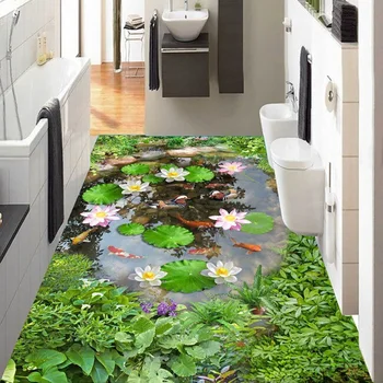 

Photo Wallpaper 3D Lotus Pond Floor Tiles Murals Living Room Bathroom PVC Self Adhesive Waterproof Wall Paper Sticker Home Decor