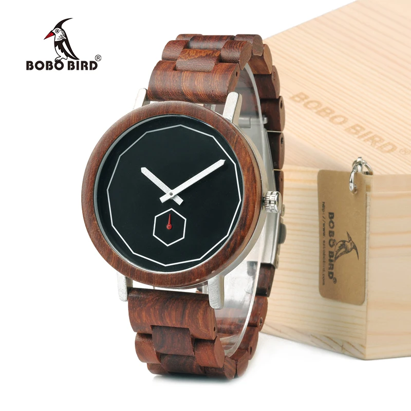 BOBO BIRD M29 Red Sandalwood Wooden Quartz Watch For Men With All Wood Band As Gift Customized