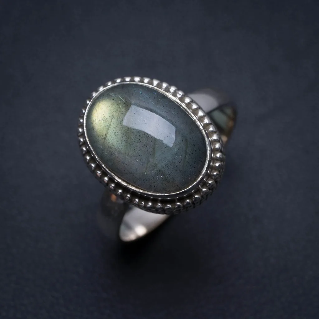 

Natural Blue Fire Labradorite Vintage 925 Sterling Silver Ring, US Size 7.75 S2210