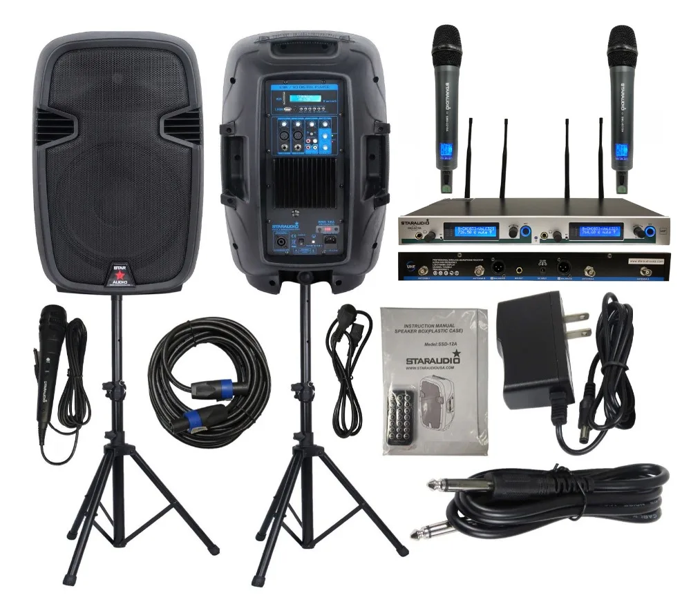 12 inch 2000w dj pa powered speaker 2ch ir mic 