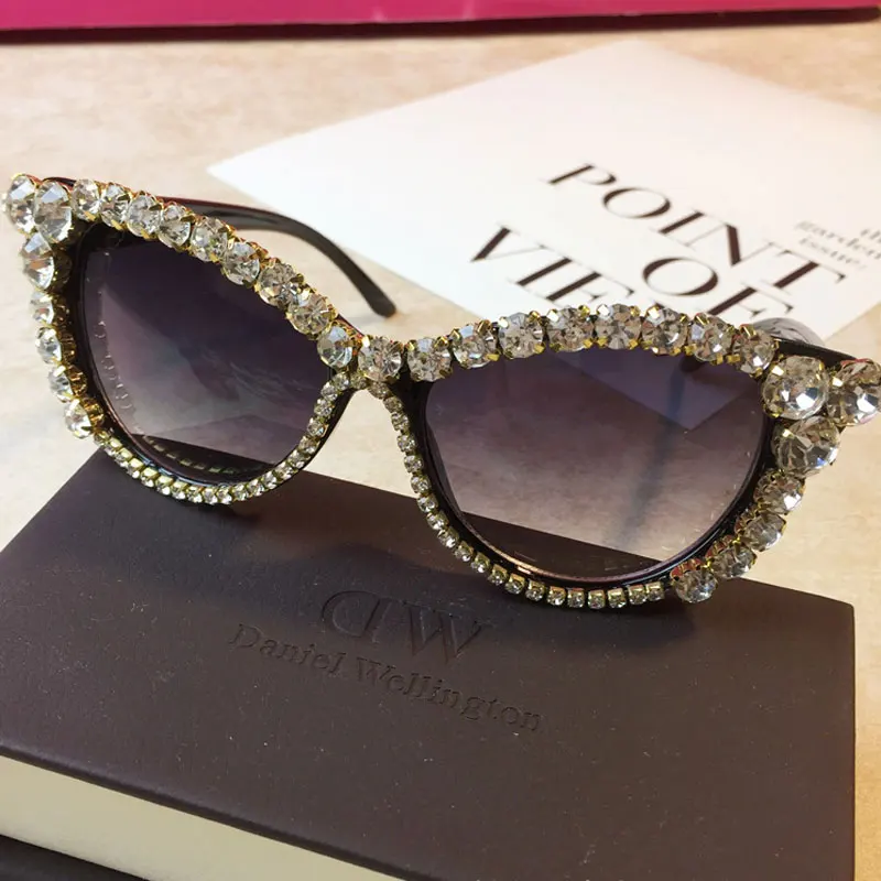 Модные женские солнцезащитные очки CatEye BlingBling Diamond Crystal Cat eye, стразы в оправе, женские солнцезащитные очки
