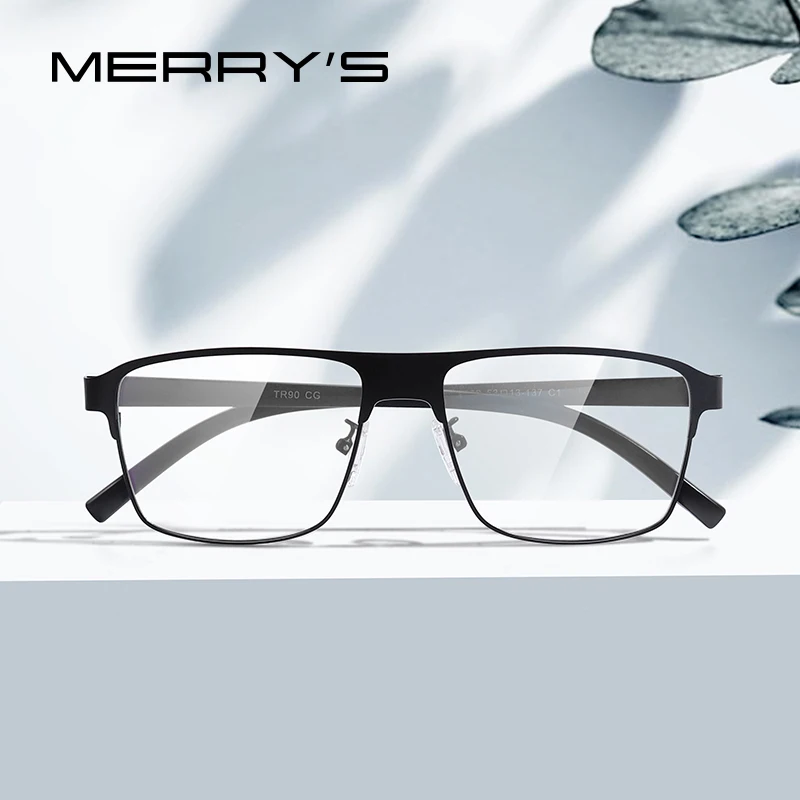 

MERRY'S Men Titanium Alloy Glasses Frame Square Ultralight Male Eye Myopia Prescription Eyeglasses TR90 Legs S2002