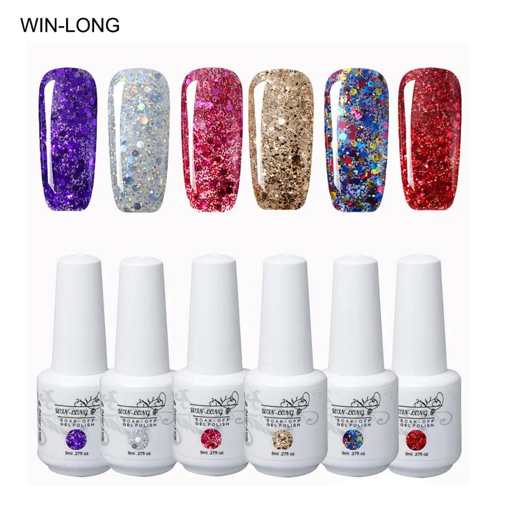 WIN-LONG 8ml Glitter Sparkles UV Gel Polish Diamond Soak Off Nail Polish Nail Art Manicure bluesky UV Nail Gel Polish Gel Varnish