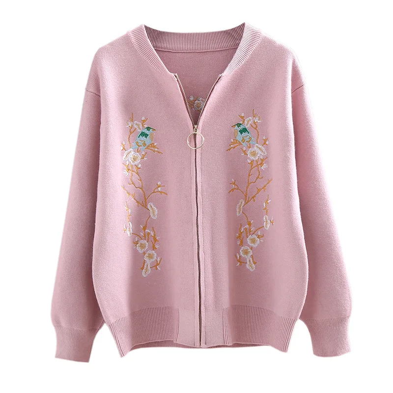 AmberHeard Fashion Autumn Winter Women Cardigan Long Slevee Sweater Embroidery Patchwork Knitted O-Neck Sweater For Women