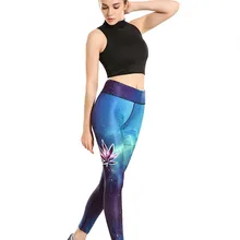 Для женщин Гибкая листьев Galaxy печати Плотные брюки тренировки тренажерный зал Бег Йога Спорт Фитнес упражнения Леггинсы для женщин дропшиппинг