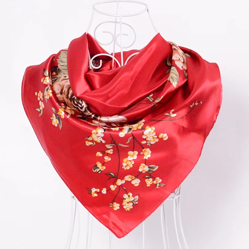 rich peony red Элегантный женский большой квадратный шелковый шарф с принтом, 90*90 см, модный весенний и осенний серый и фиолетовый Шелковый шарф из полиэстера, шаль - Цвет: rich peony red